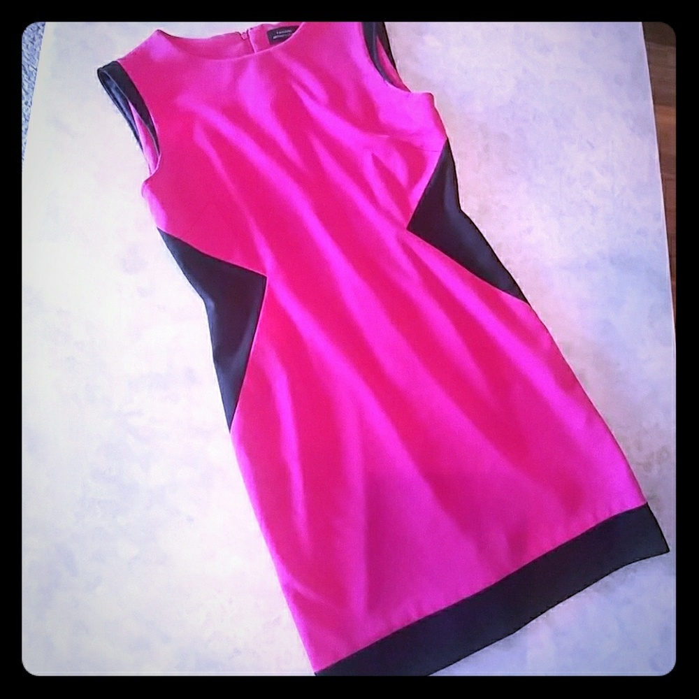 Hot pink & black Tahari knit shift dress